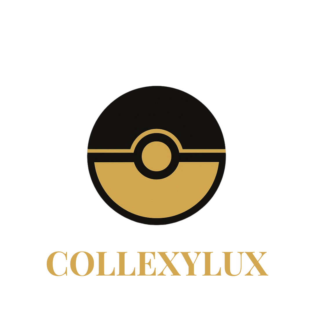 CollexyLux logo med guld pokéball og glow-effekt på sort baggrund