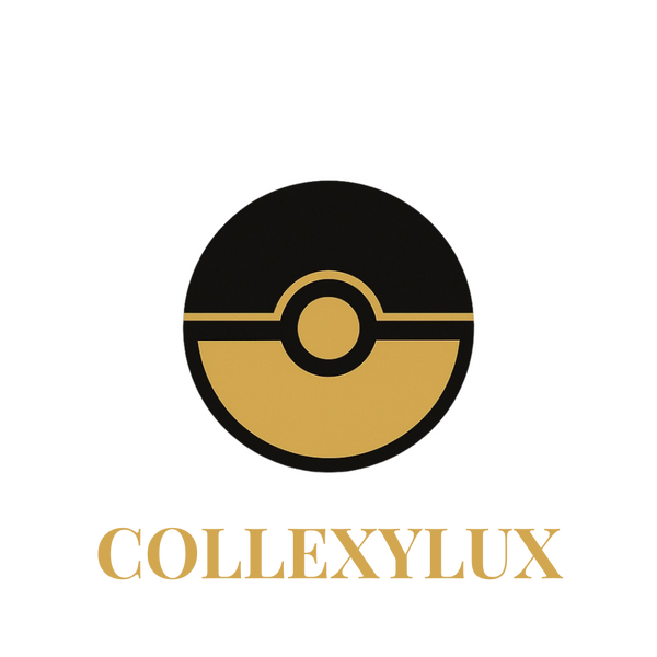 CollexyLux logo med guld pokéball og glow-effekt på sort baggrund