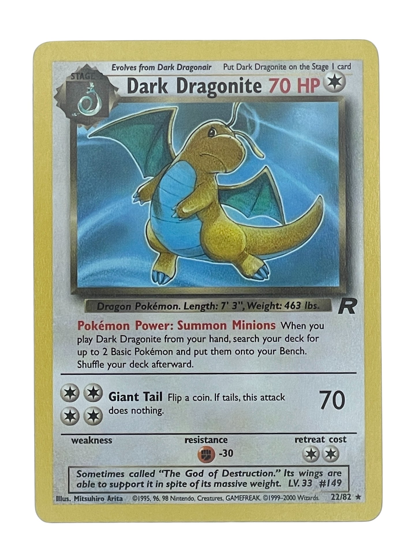 Originalt Pokémonkort – Dark Dragonite Rare forside fra Team Rocket, kort nr. 22/82 – CollexyLux