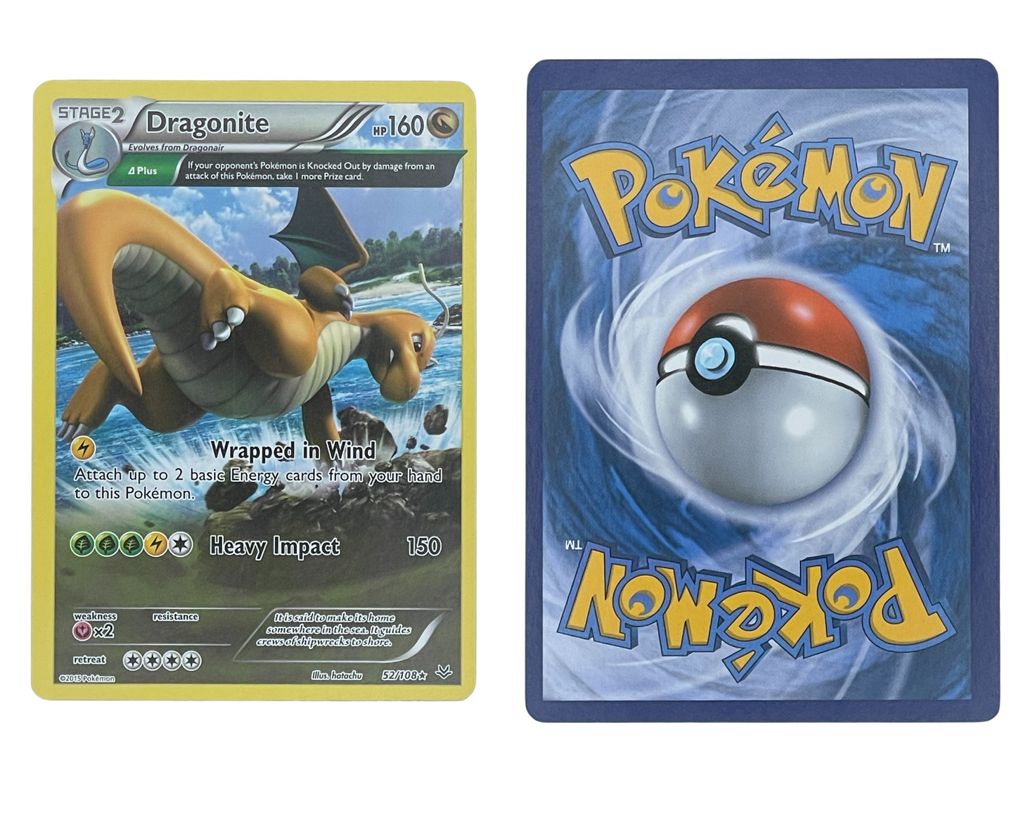 Originalt Pokémonkort – Dragonite Rare forside + bagside fra XY Roaring Skies, kort nr. 52/108 – CollexyLux