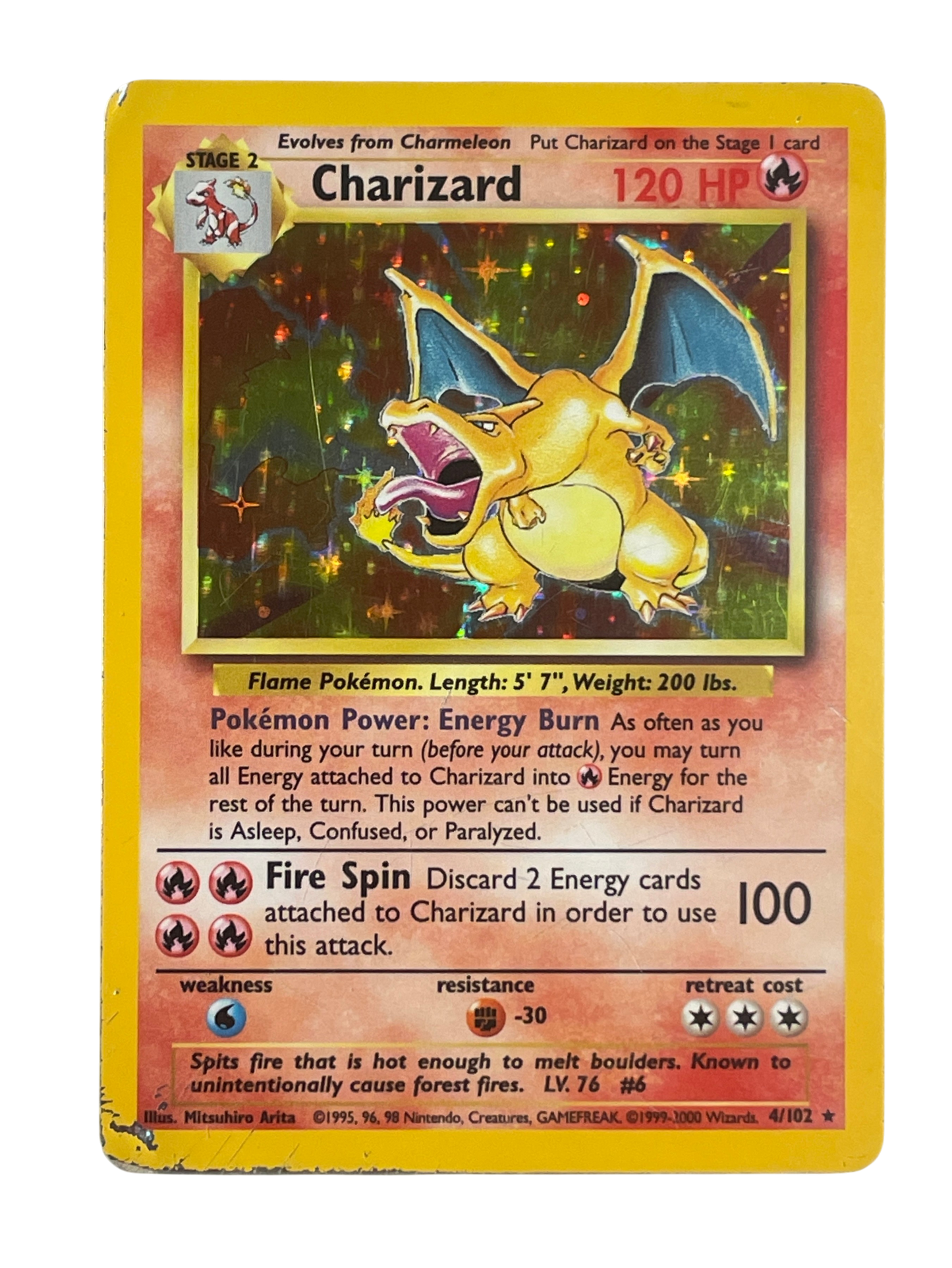 Charizard 4/102 Holo fra Pokémon Base Set – fuldt billede af kortets forside