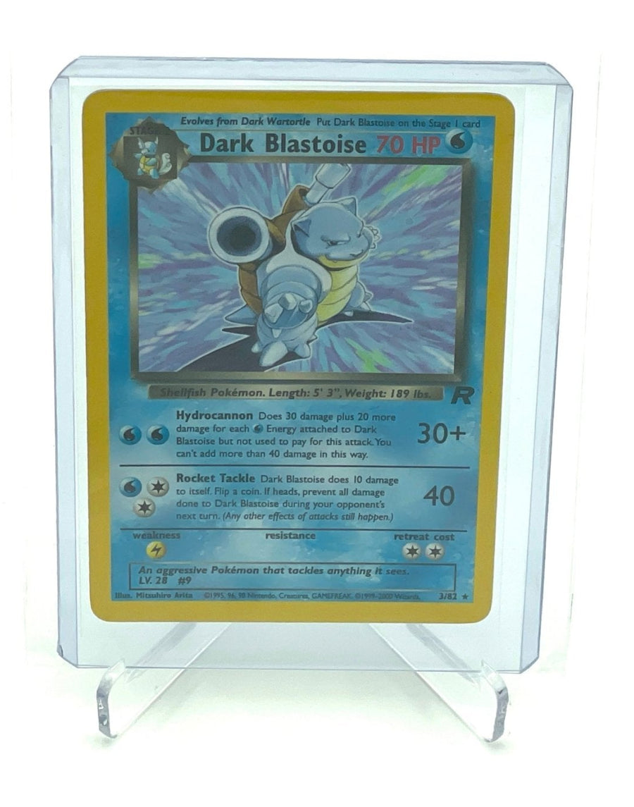 Dark Blastoise Pokemon kort forside fra Team Rocket Set med 70 HP og Hydro Cannon angreb, vist i en beskyttelsesramme.