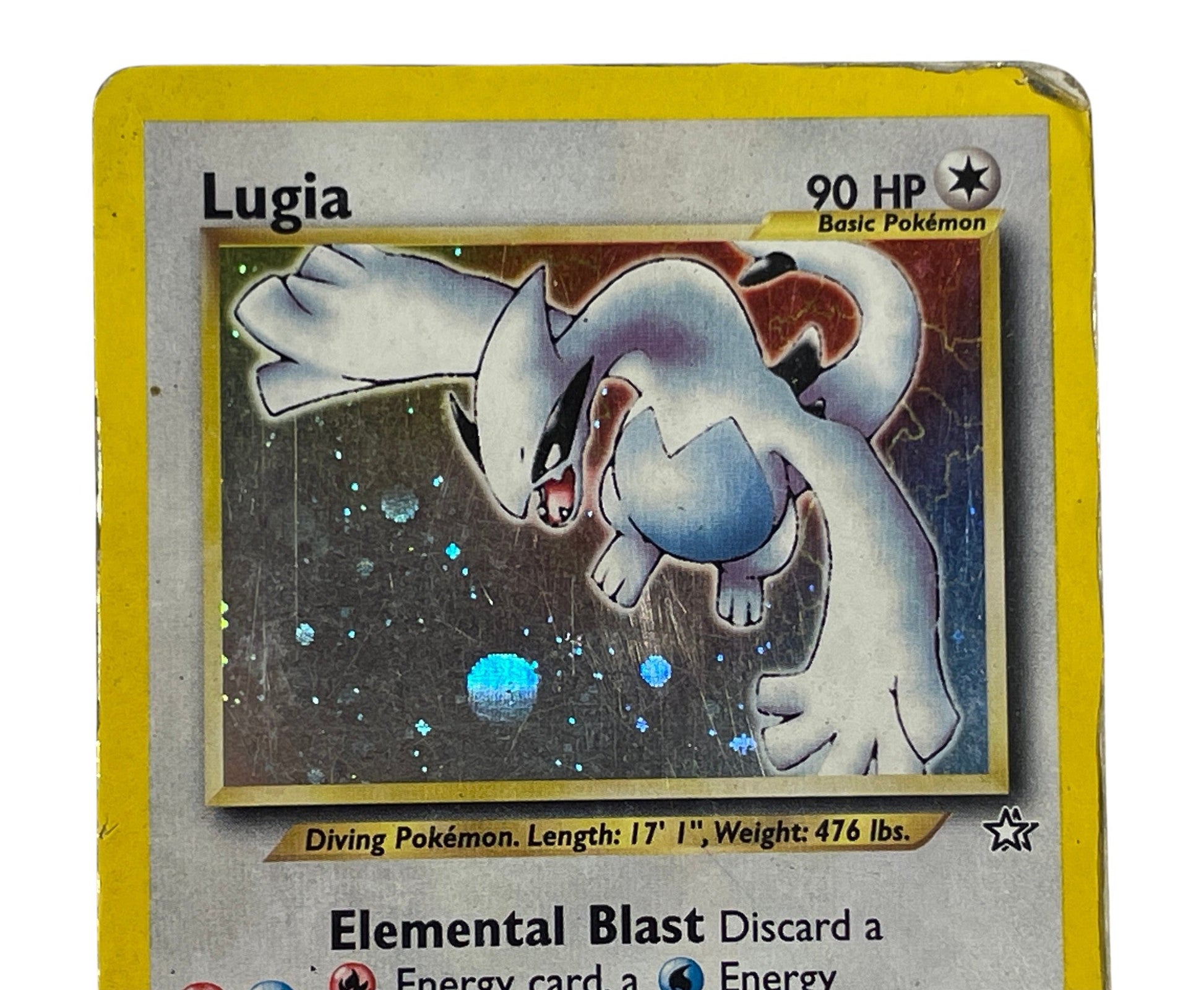 Lugia 9/111 Holo fra Pokémon Neo Genesis – nærbillede af øverste del, artwork og Holo-overflade