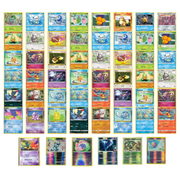 Illustrativt produktbillede af et lot med 108 blandede Pokémonkort og eksempler på Reverse Holo-kort fra CollexyLux. Kortene kan variere.
 Kopiér ALT