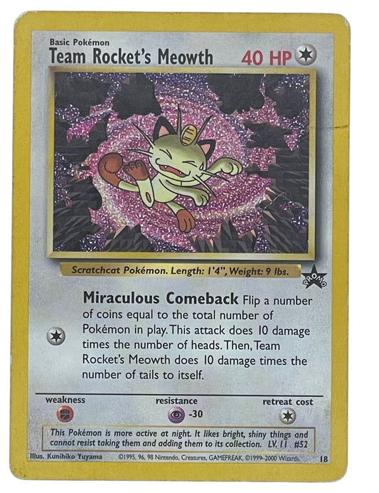 Originalt Pokémonkort – Team Rocket’s Meowth Promo forside fra Wizards Black Star Promo, kort nr. 18 – CollexyLux